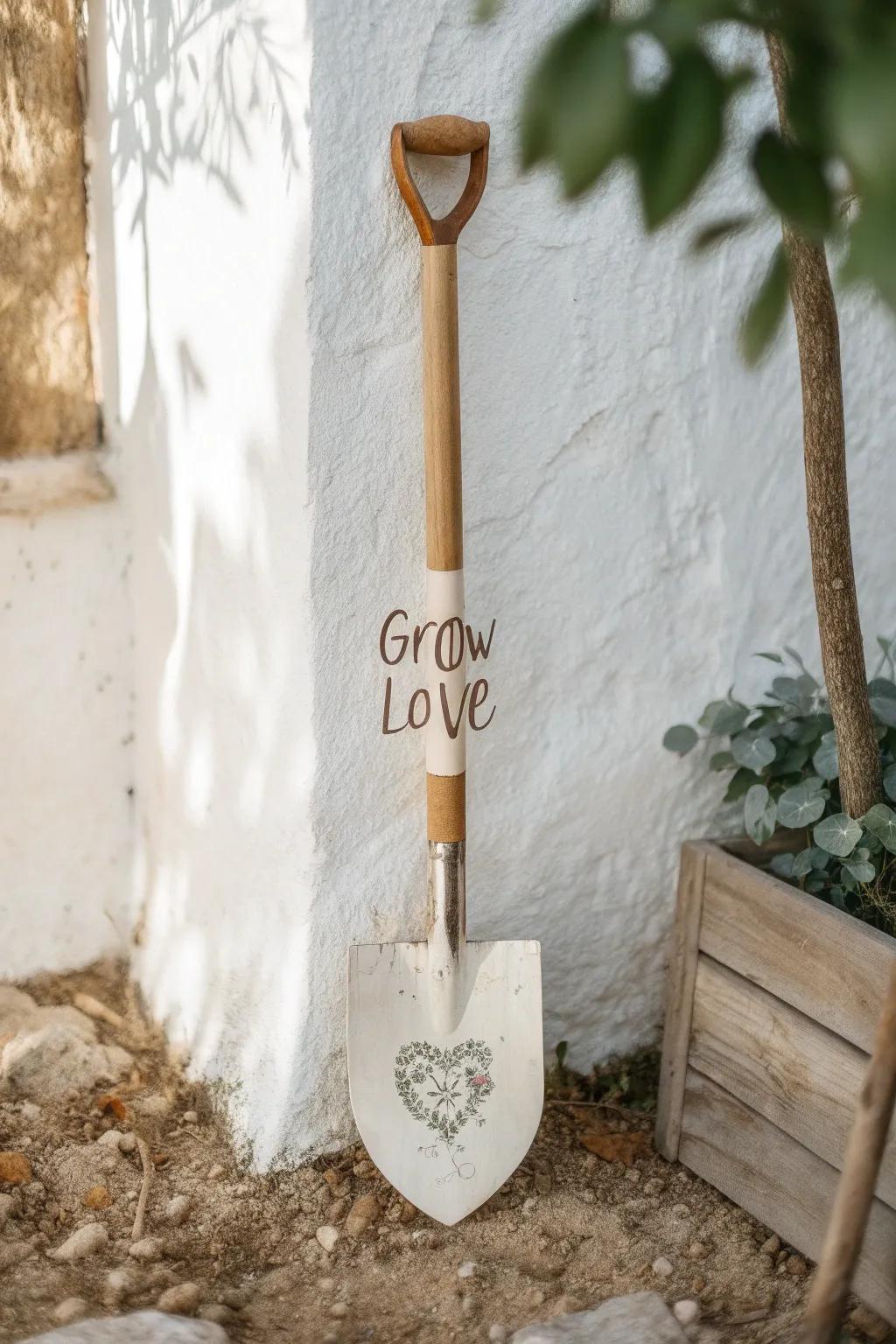 Infuse your garden with positivity: let every glance at this shovel remind you to 'Grow Love'.