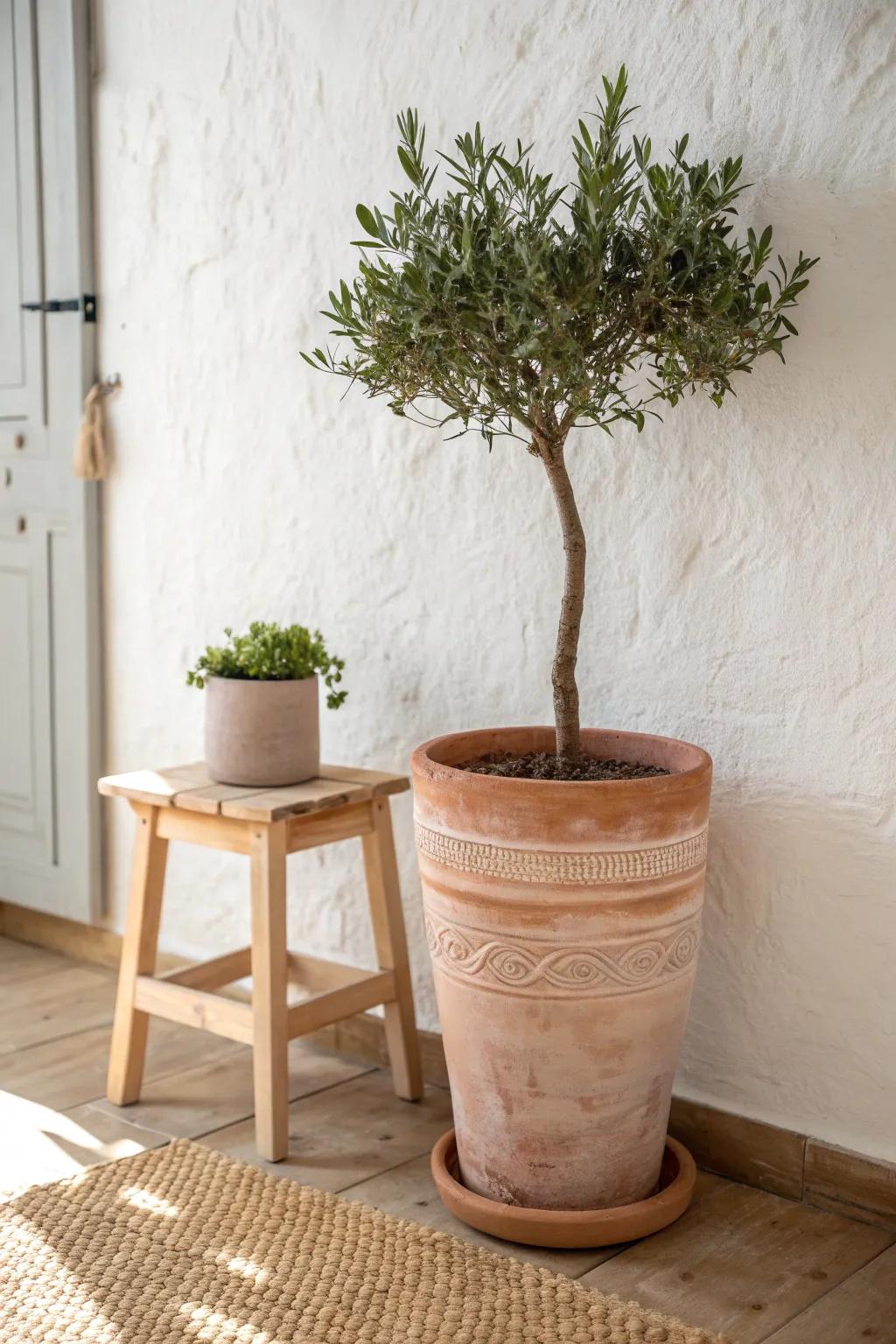Instant curb appeal: one sculptural pot + a calm, rounded plant shape for a finished entry.