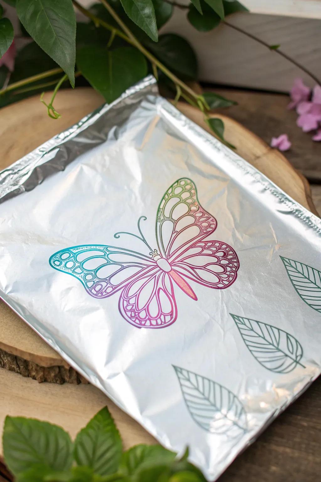 Discover the enchanting art of aluminum foil marker prints – where creativity meets simplicity in a flutter of colors.