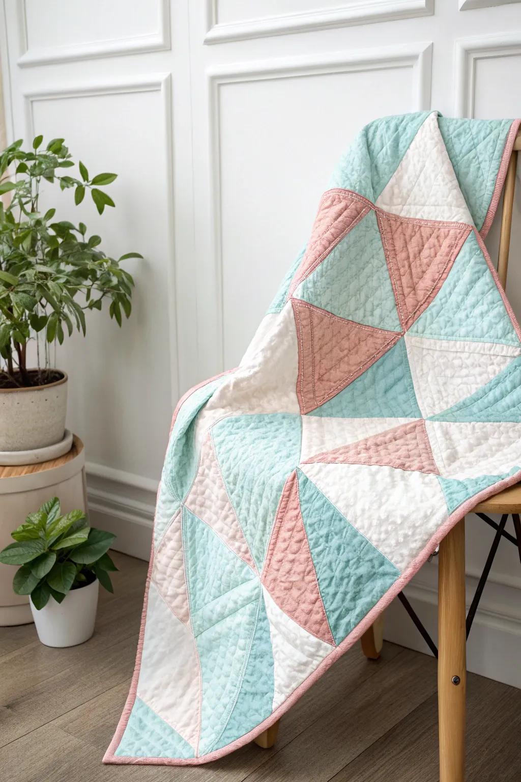 Embrace simplicity and creativity with this captivating geometric quilt, perfect for inspiring your little one's imagination.