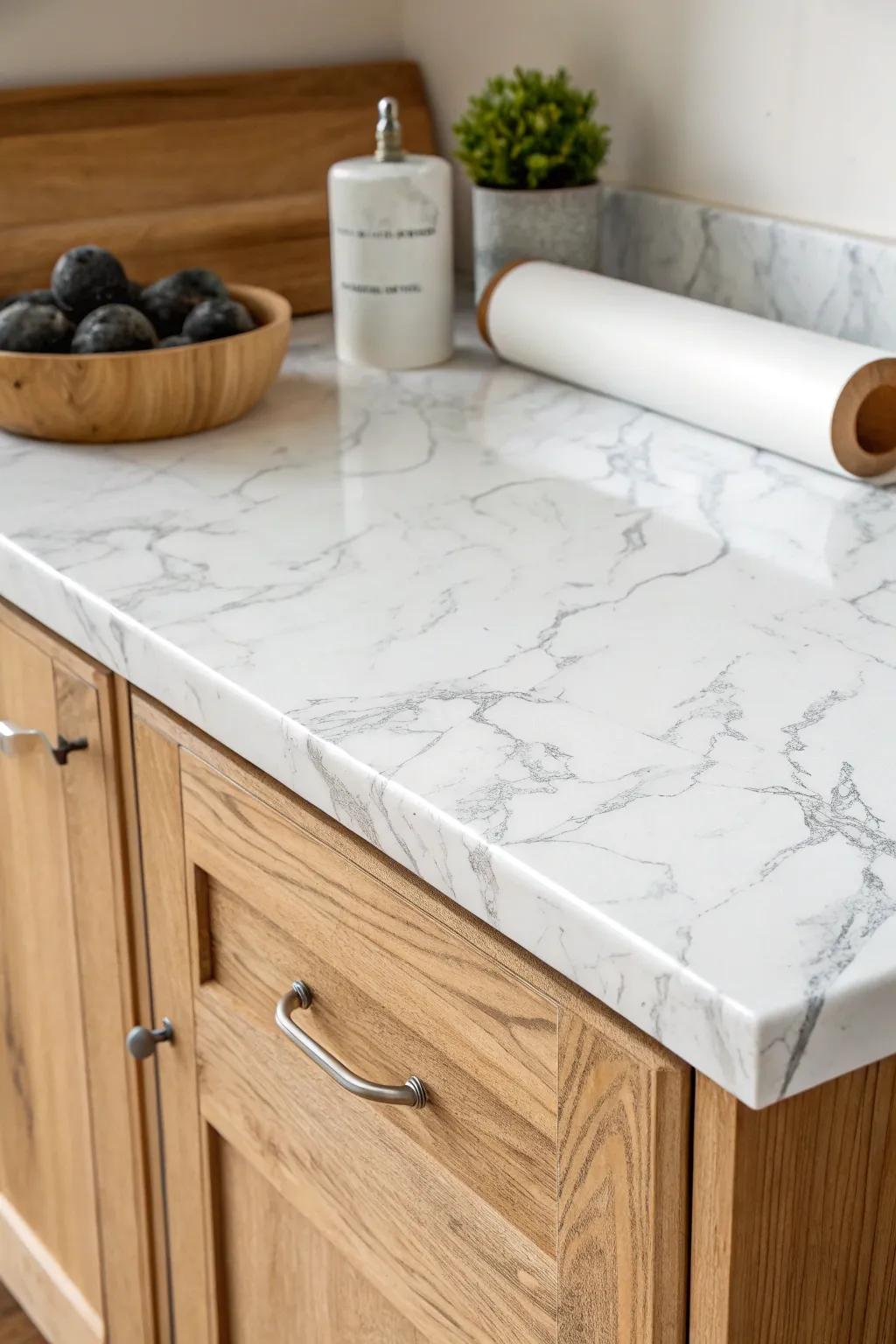 Transform your kitchen with the elegance of faux marble—luxury on a budget!