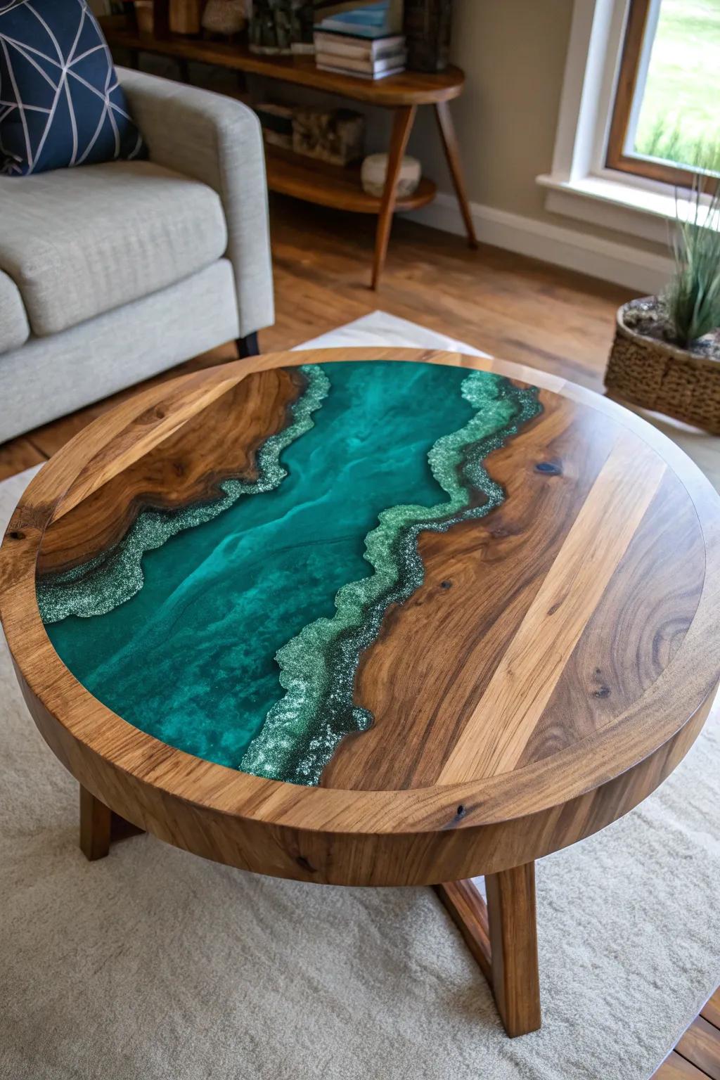Bring the tranquility of a river into your home with this stunning handcrafted epoxy river table.