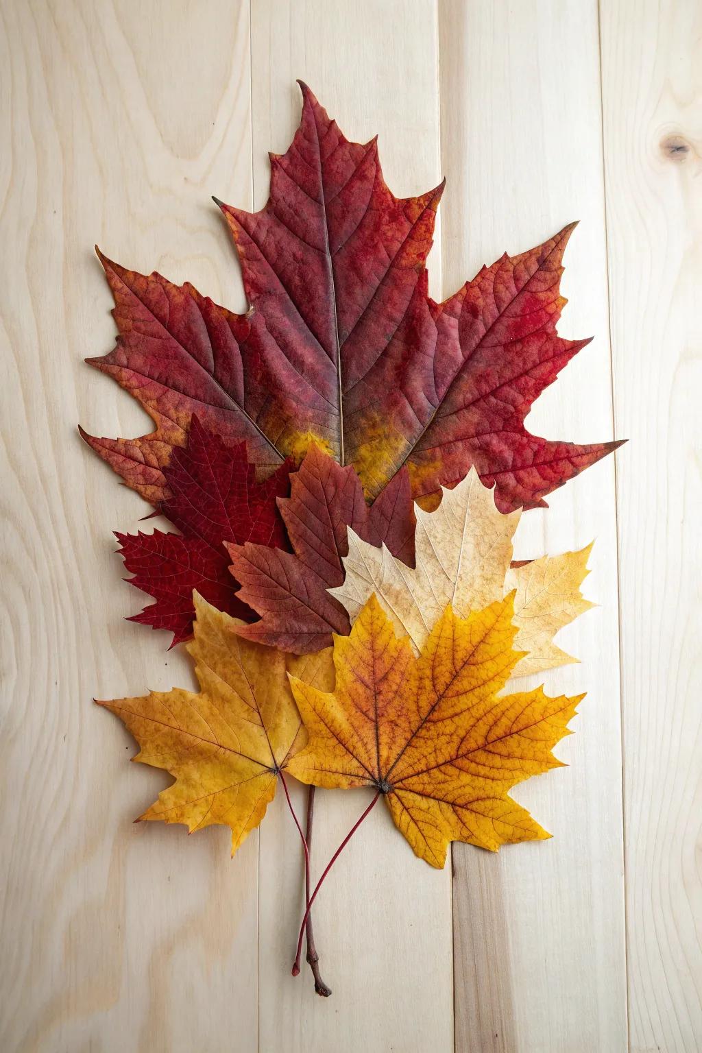 Capture the beauty of fall with a stunning autumn leaf collage, where nature's palette meets minimalist design.