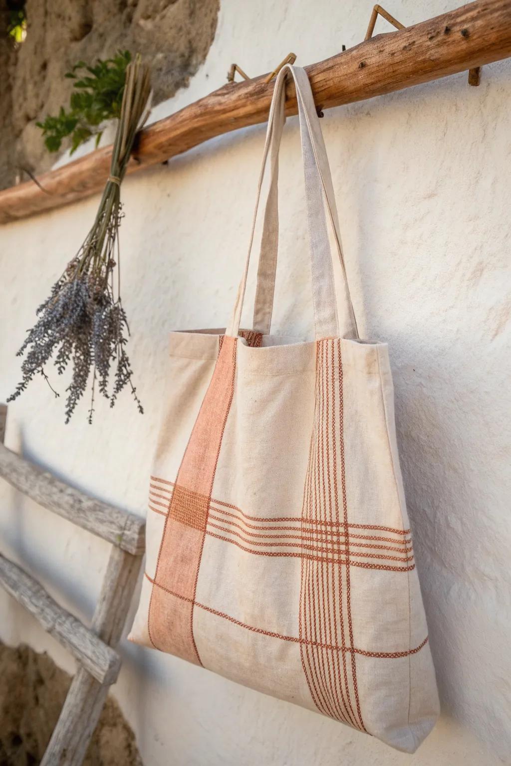 Craft your own minimalist tote bag and embrace sustainable style with a touch of boho charm 🌿 #SewingHobby #MinimalistCraft