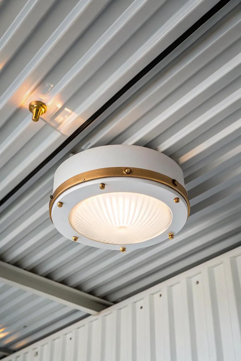 A slim ceiling-mounted glow that keeps container walkways clear and makes the space feel taller.