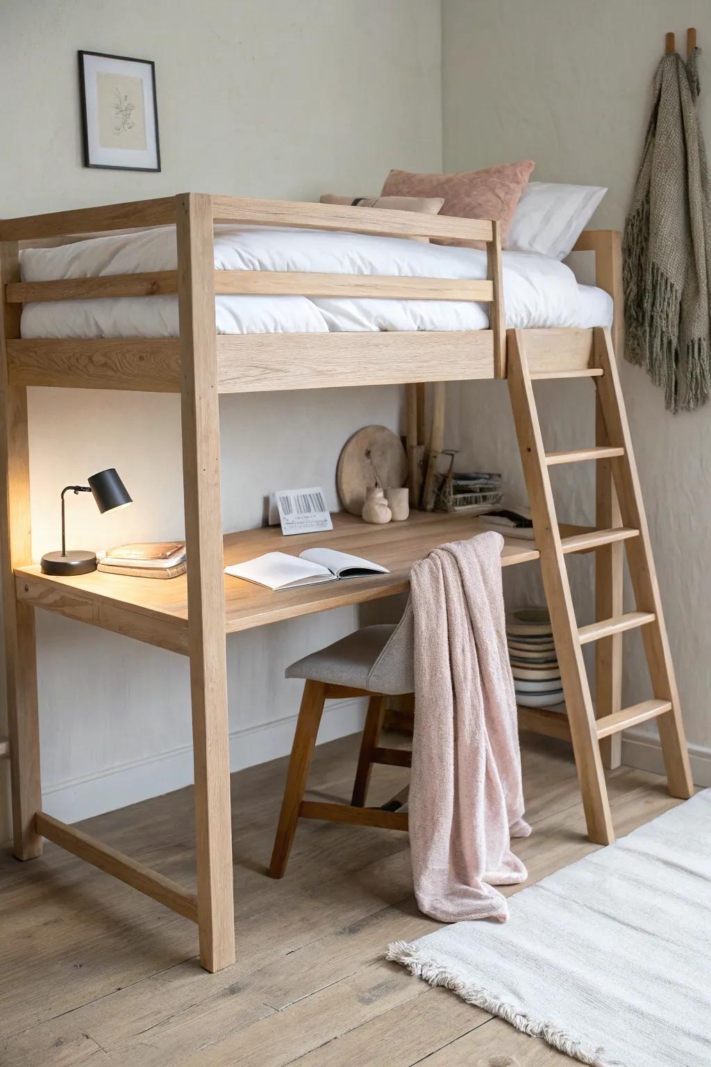 Loft your bed, tuck in a desk, and gain a bright study nook without losing floor space.