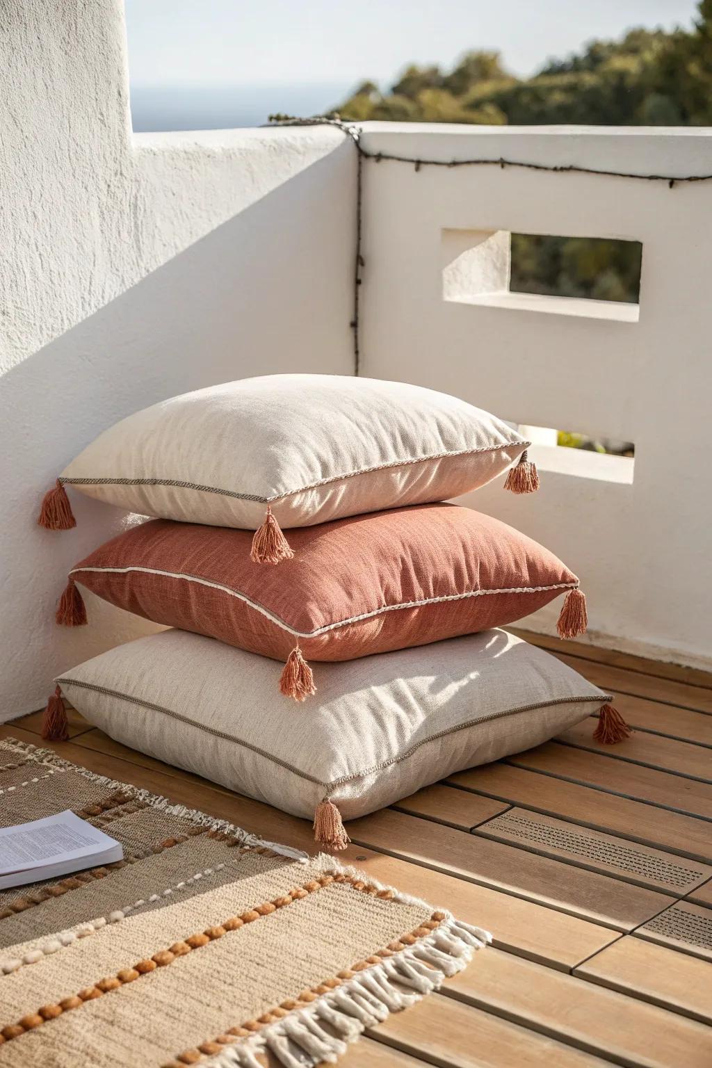 Stackable floor cushions add cozy, budget-friendly seating—easy to store, easy to style.