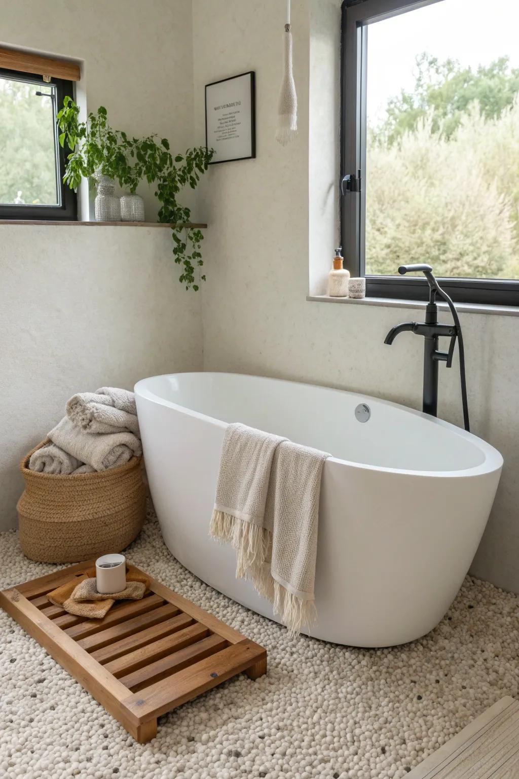 A compact corner bathtub that turns awkward dead space into the coziest spot to unwind.