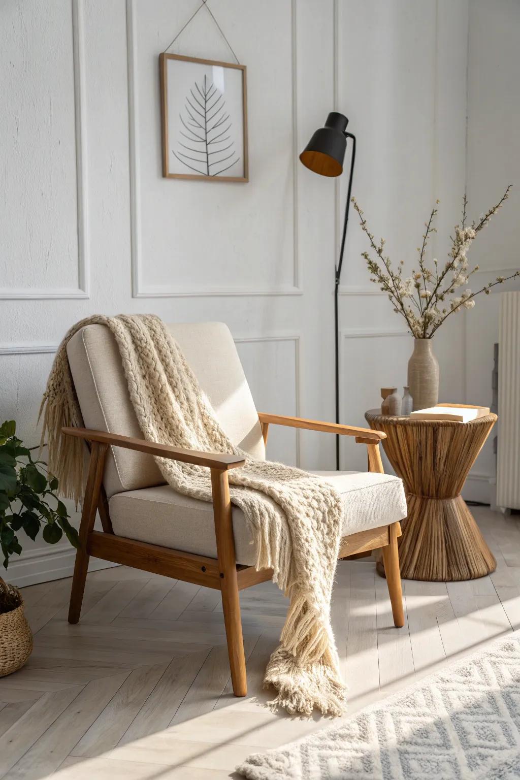Turn any tiny den corner into a cozy retreat with one statement chair and warm light.