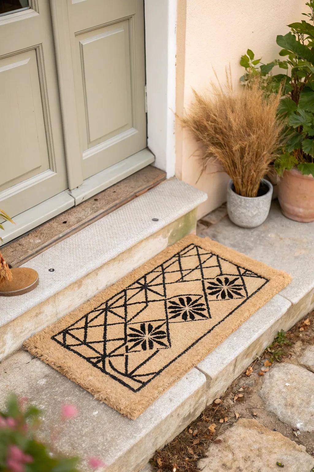 Layered doormat + outdoor rug = an instant polished upgrade for a small front entrance.