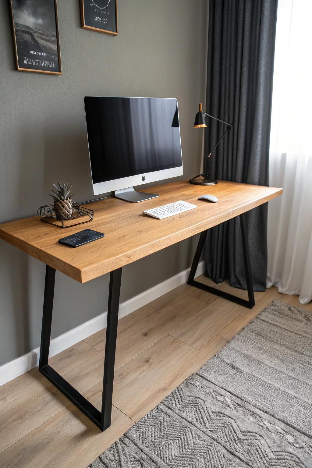 A slim, extra-wide desk keeps your gaming cave airy—room for dual screens, no blocked walkway.
