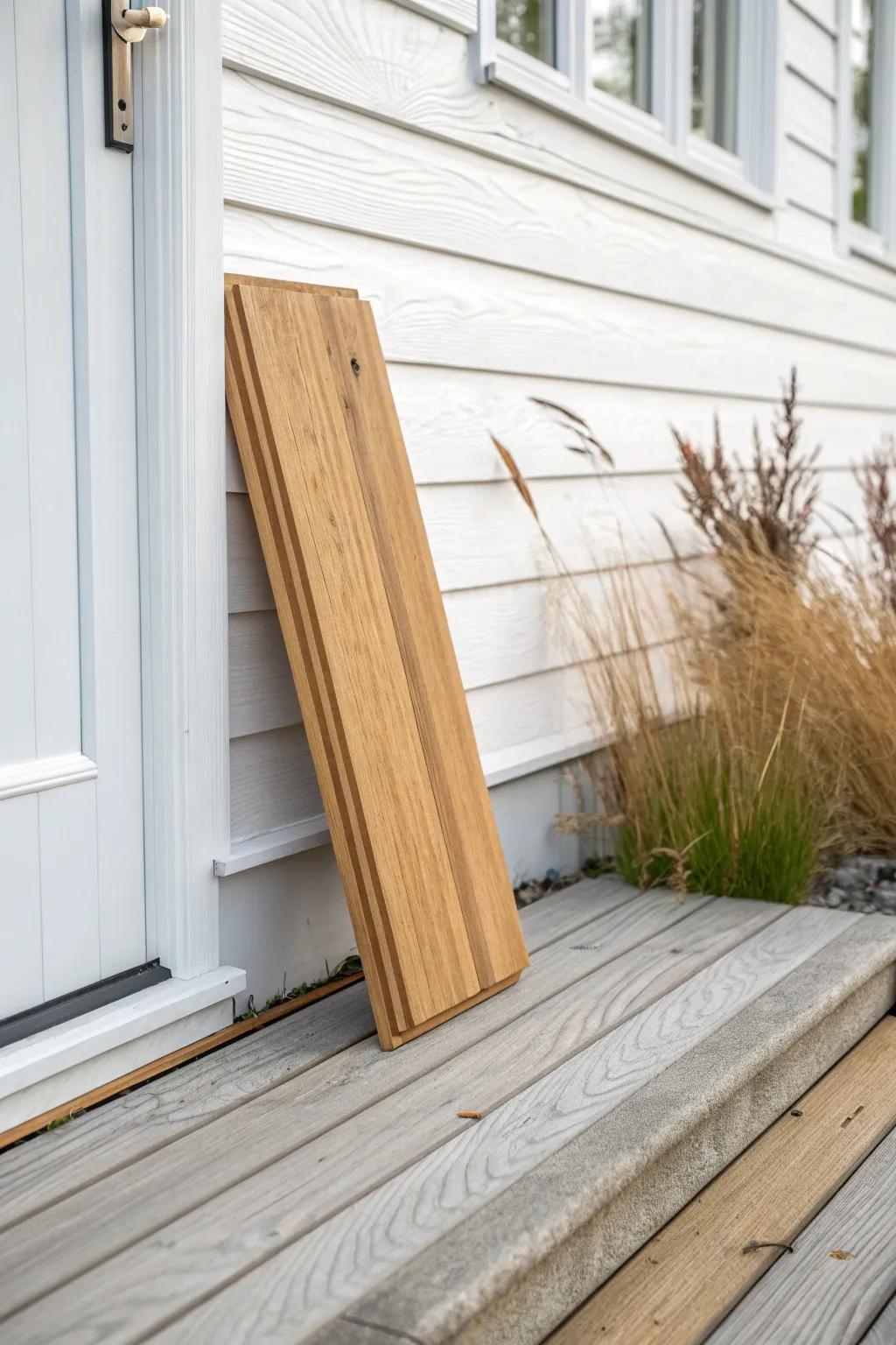 Match your deck tone to your home’s trim for a seamless, designed look in small gardens.