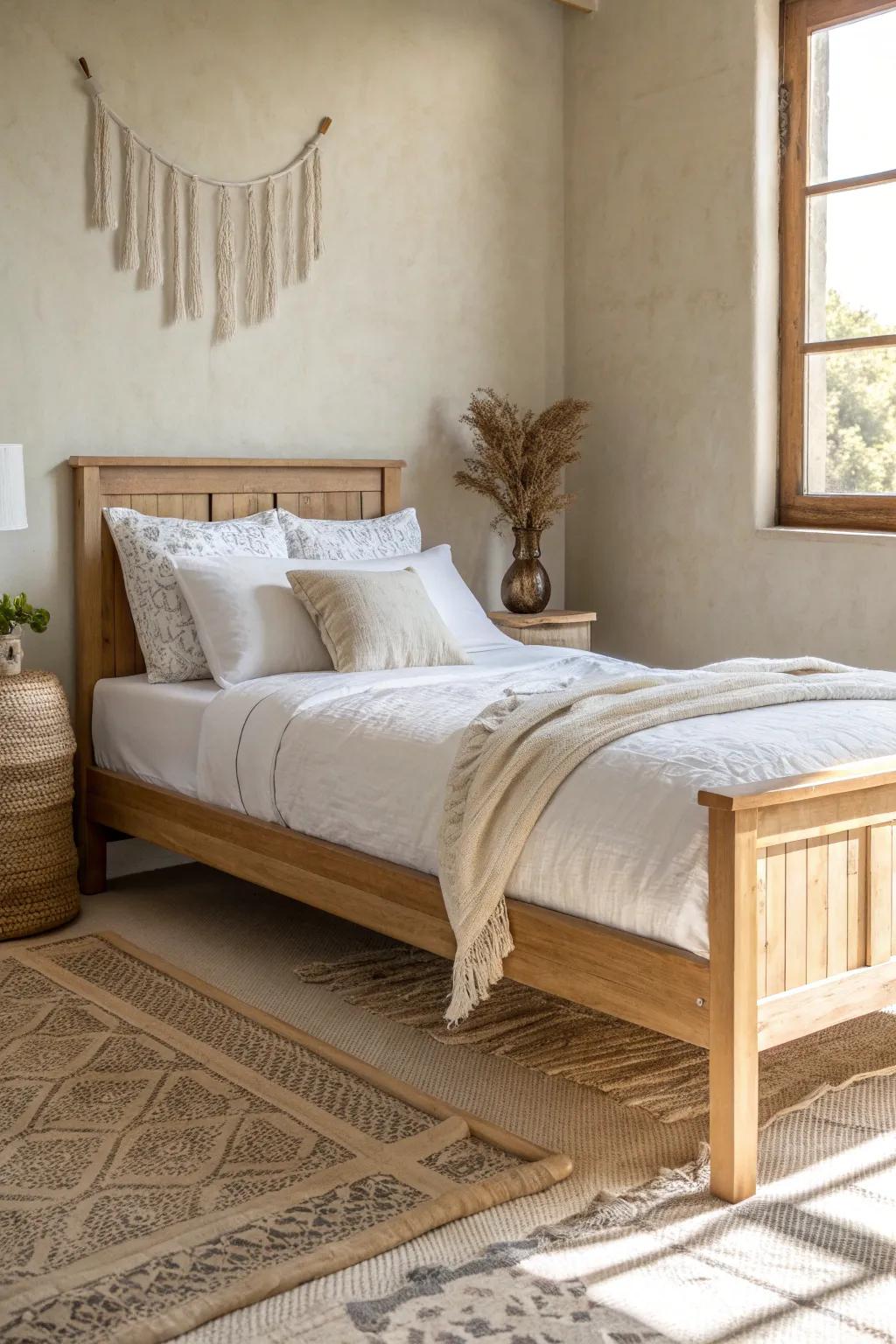 Light neutral walls + crisp linen bedding make a small guest room feel instantly airy.