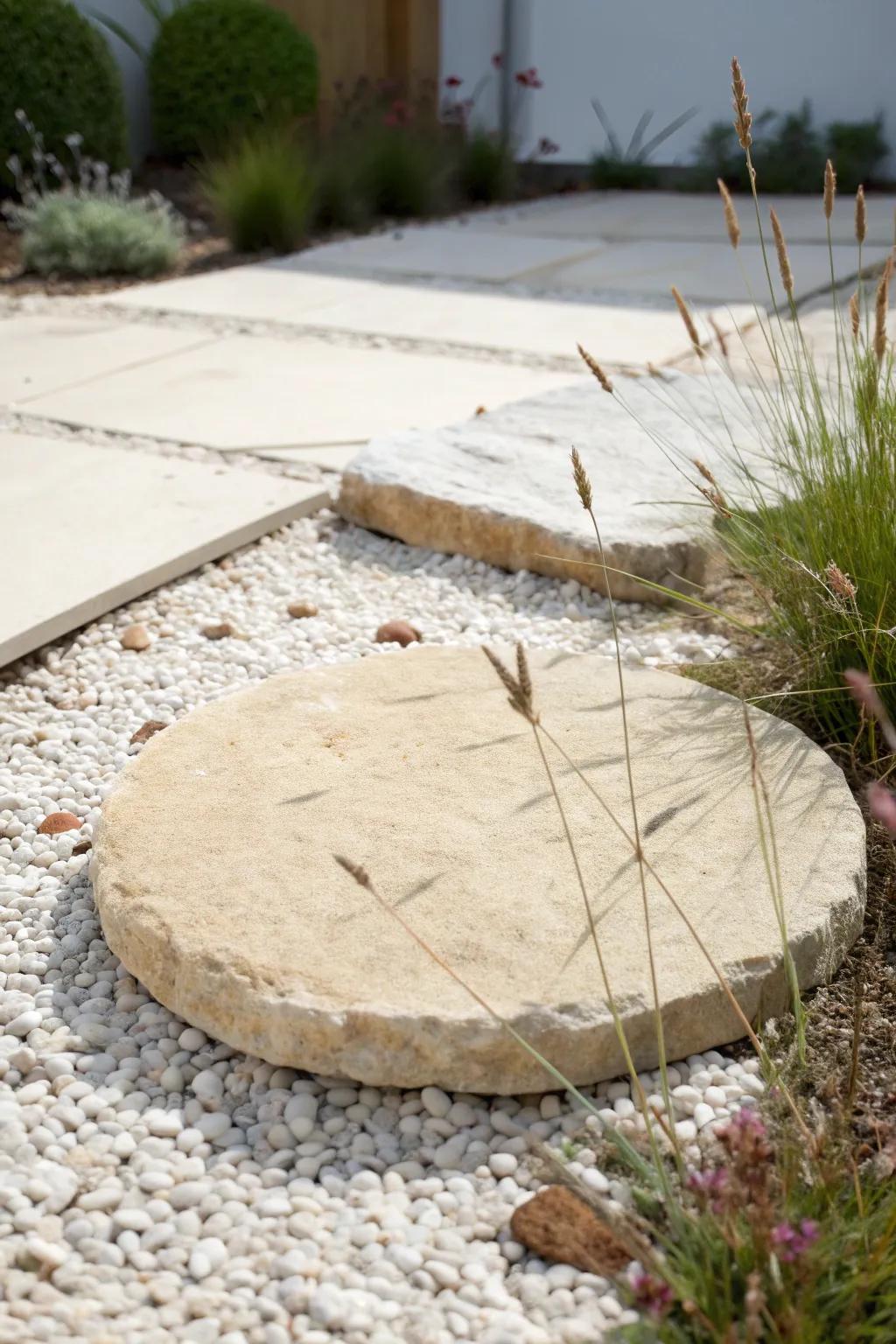 A single handcrafted stepping stone that makes even the tiniest garden feel guided and spacious.