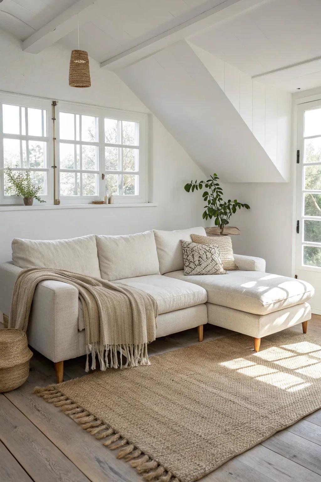 Corner, wall-to-wall sectional styling that makes a small living room feel custom and cozy.