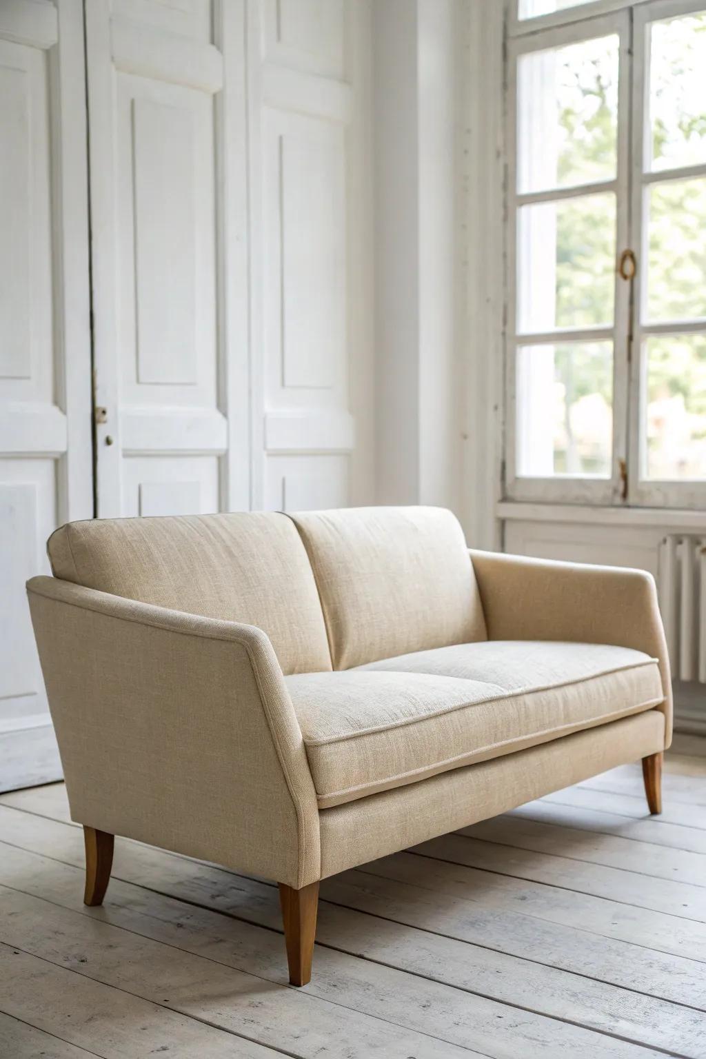 Swap bulky sofas for a slim loveseat—right-size seating makes small living rooms feel airy.
