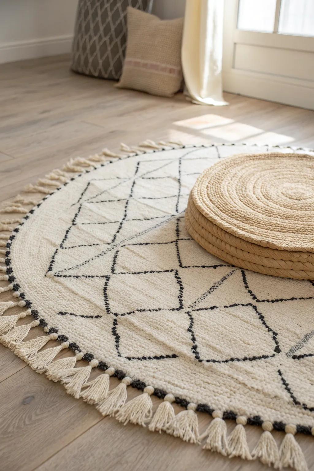 Layer a jute base with a soft wool rug to instantly warm up your mini meditation nook.
