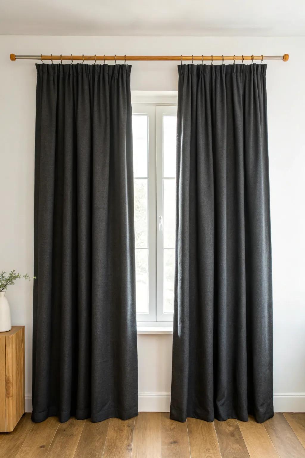Blackout curtains: the quickest way to block glare and make a tiny movie room feel instantly cozy.