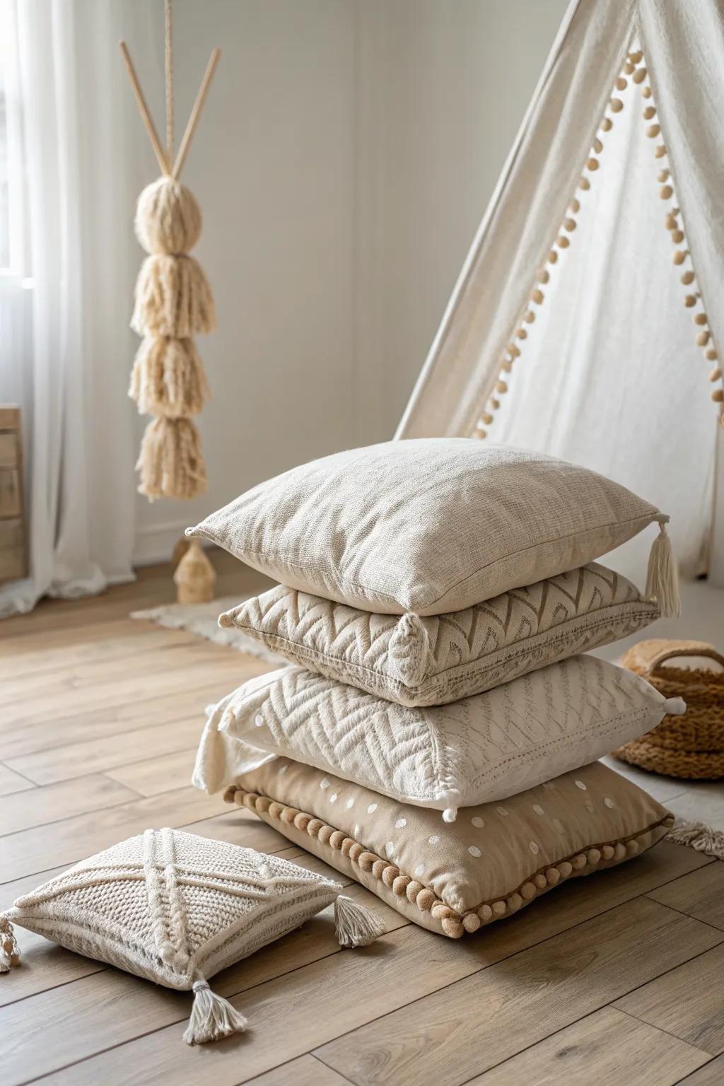 A big pile of floor cushions turns any home tent into the coziest mini lounge.