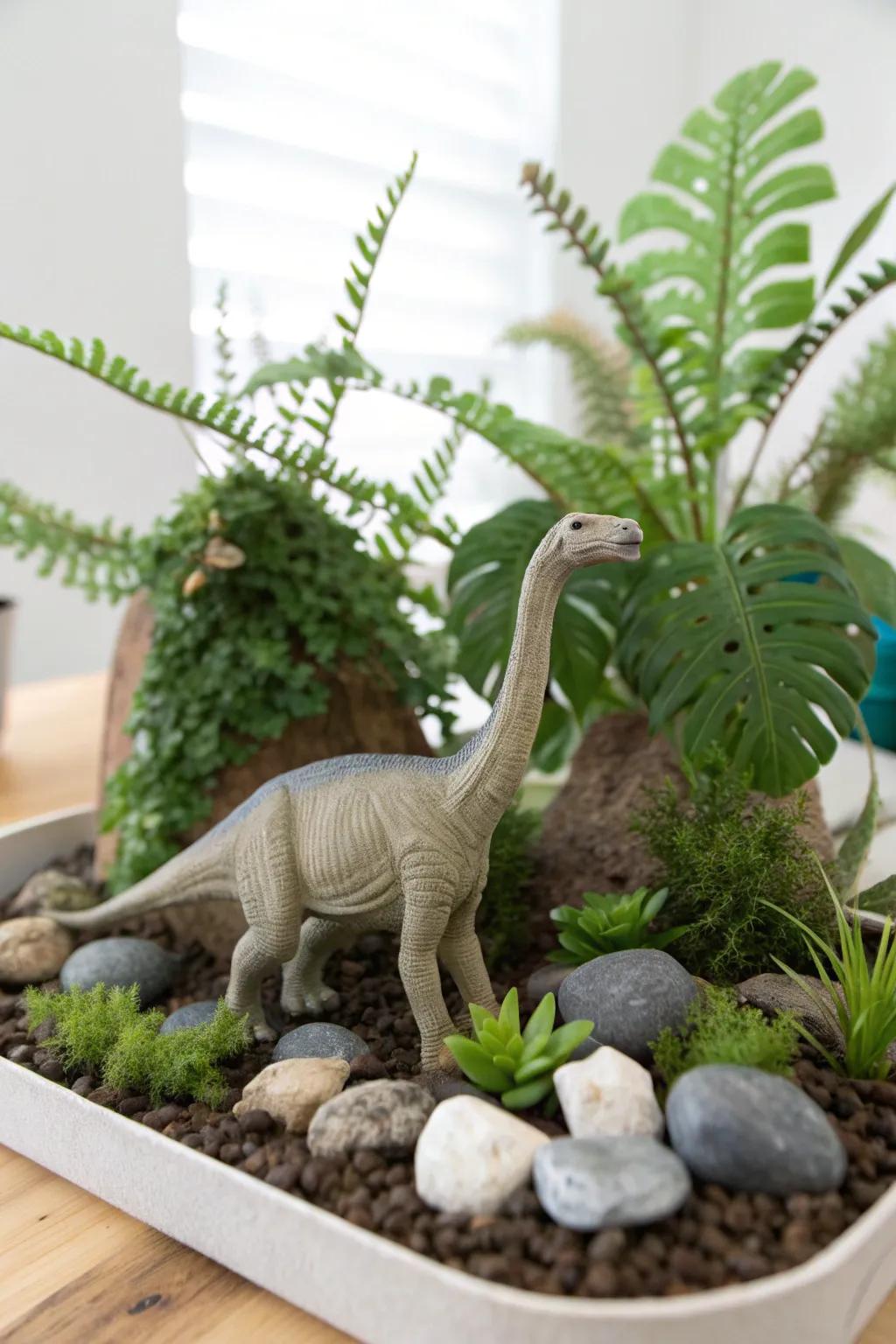 Unleash imagination with a serene Dinosaur Island play scene, where simplicity meets natural charm.