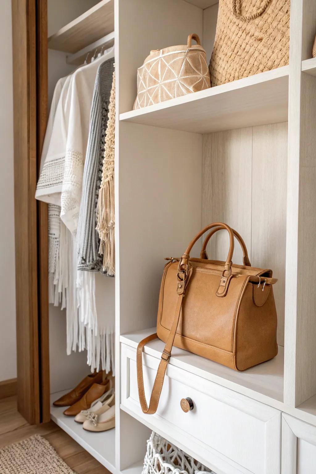 One purse per cubby = boutique-level calm, no tangles, and instant small-space order.