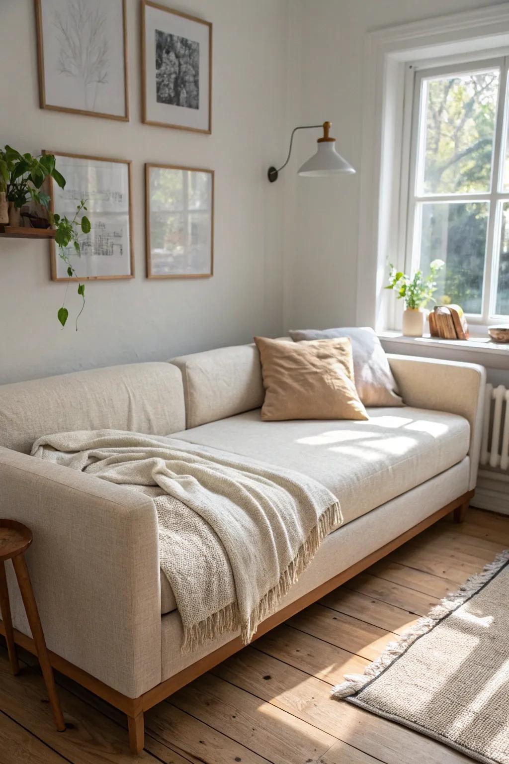 A pull-out sleeper sofa that switches from chic seating to guest bed in seconds.