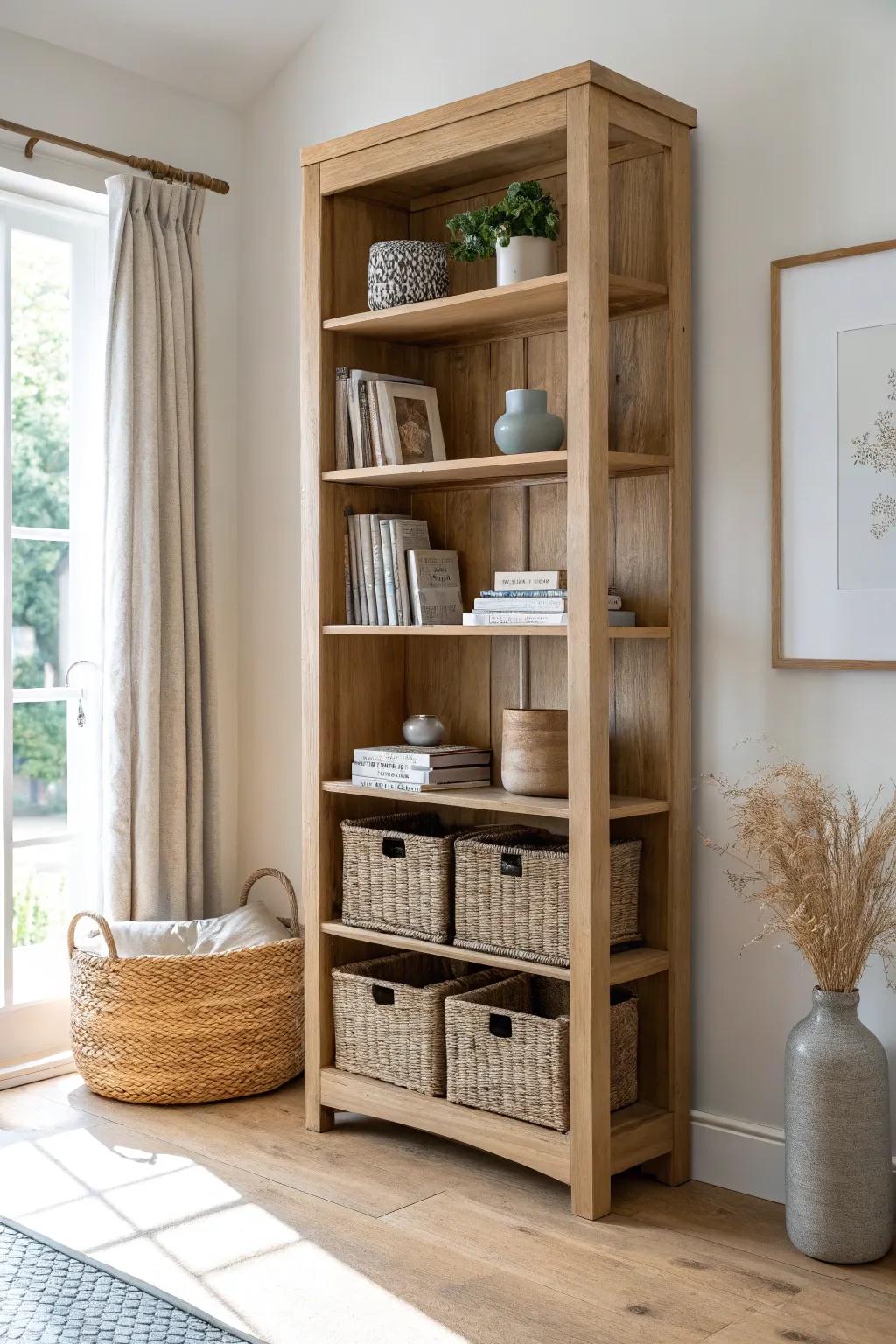 A tall bookcase divider that creates two zones and adds storage—without a permanent wall.