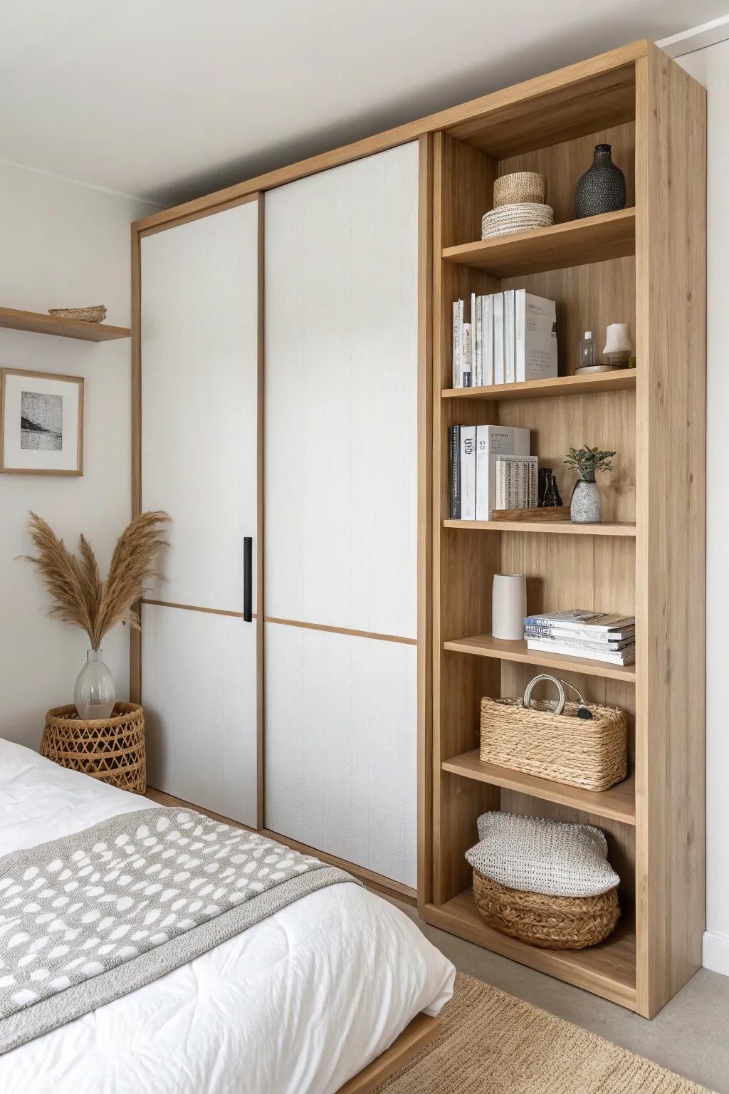 Sleek Murphy bed + built‑in shelving: tiny‑home magic that keeps storage right where you need it.