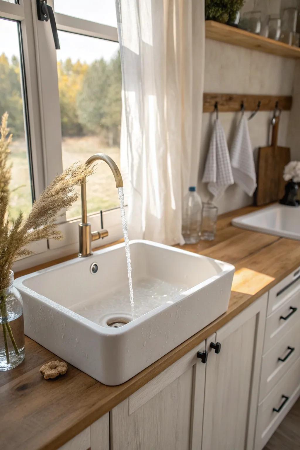 A window-above-the-sink setup floods a tiny kitchen with light and makes it feel twice as open.