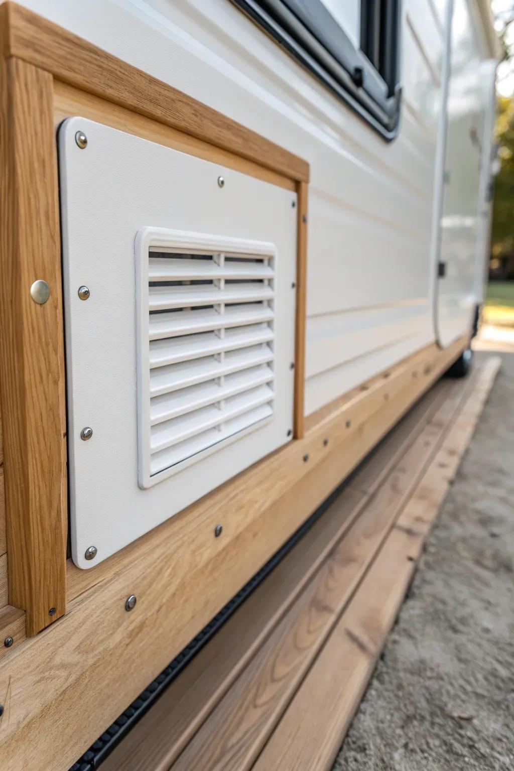 Sleek built-in vent skirting detail—keeps moisture down with a minimal, crafted finish.