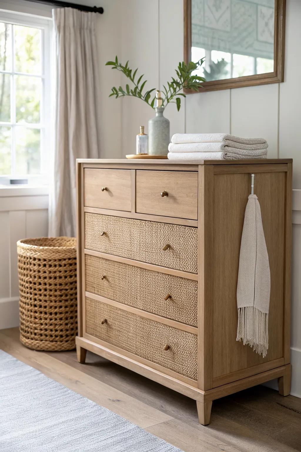 A center island with drawers creates a beautiful folding spot—and replaces bulky closet storage.