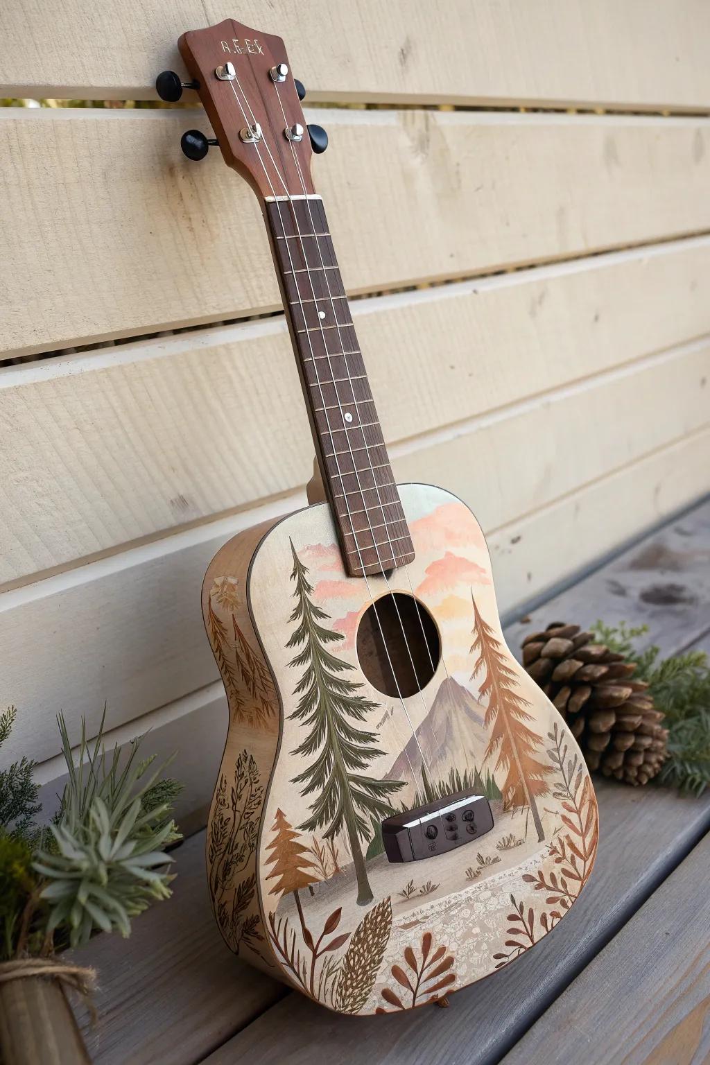 Strum along with nature: Embrace tranquility with this hand-painted ukulele masterpiece.