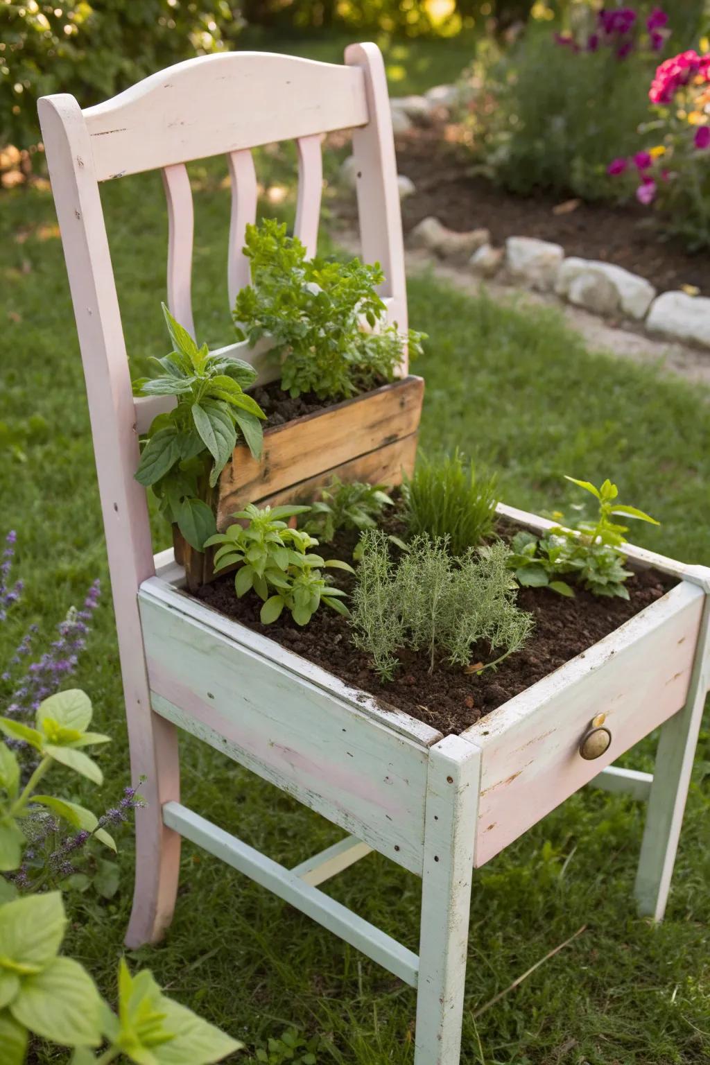 Breathe new life into old furniture—turn a forgotten chair into a charming garden centerpiece!