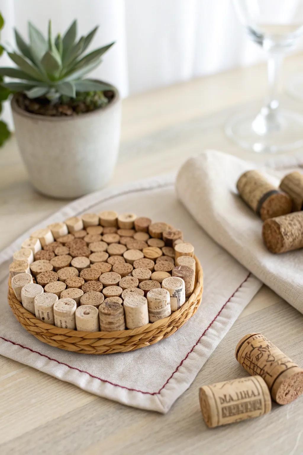 Transform wine corks into stylish coasters that add a natural touch to your home decor.