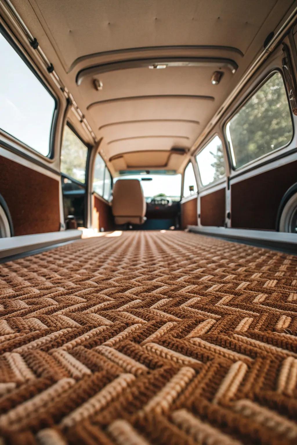 Transform your van into a cozy retreat with carpet lining that wraps your space in warmth and style.