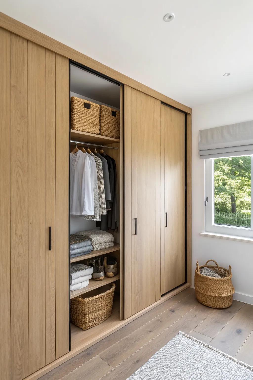 Swap swing doors for sleek sliding panels—instant floor space and a calmer dressing zone.