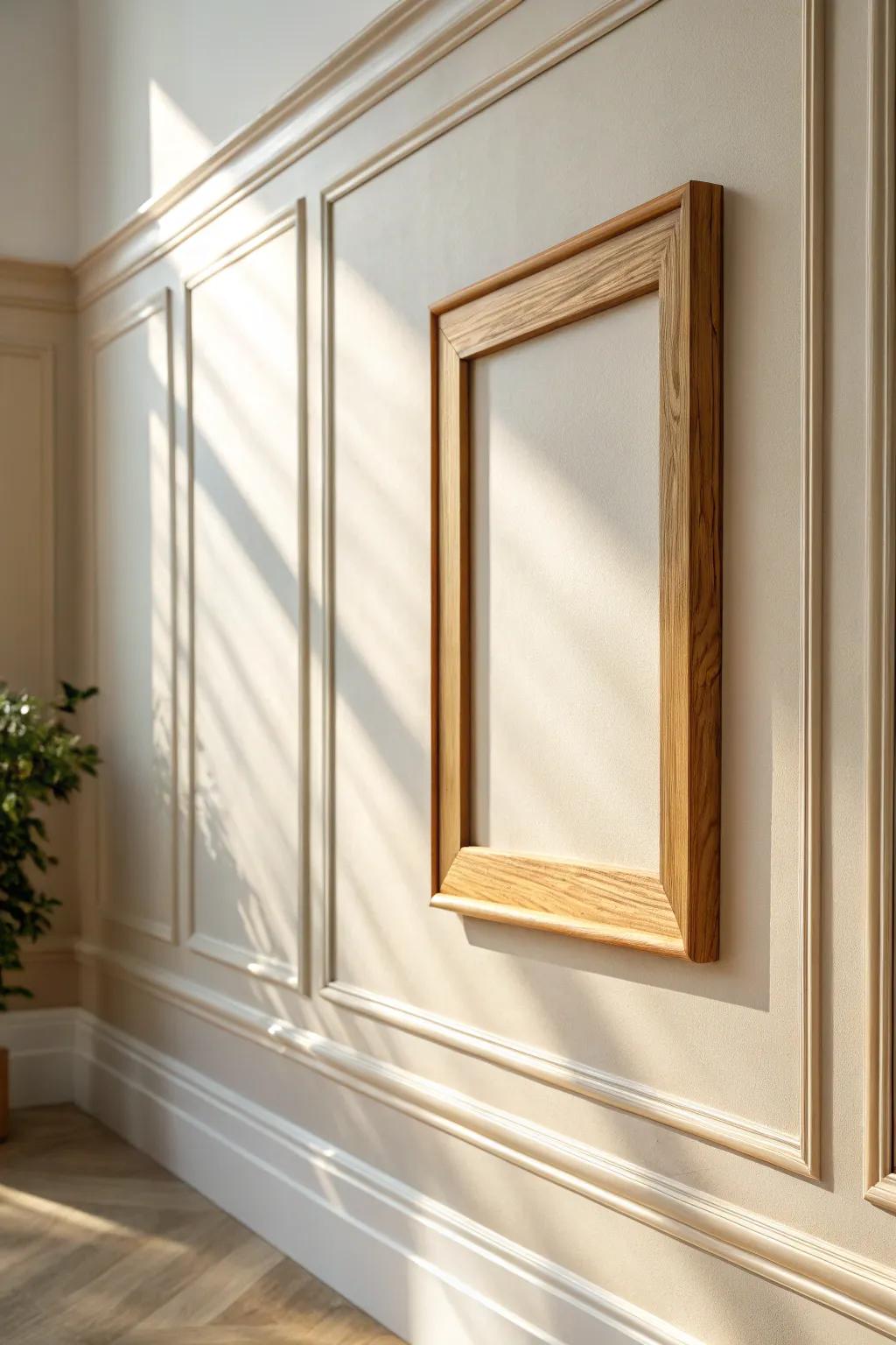 Elegant picture-frame molding: slim trim adds tailored depth—perfect for tiny rooms.