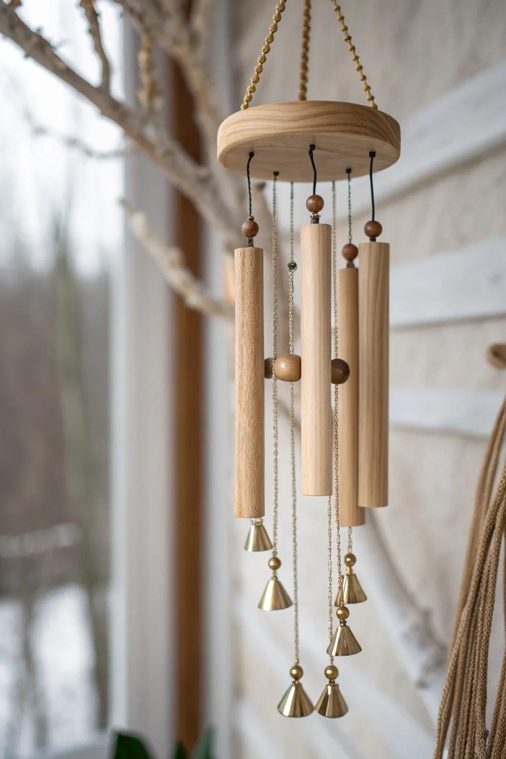 Enchant your space with the soothing melodies of handcrafted wooden wind chimes.