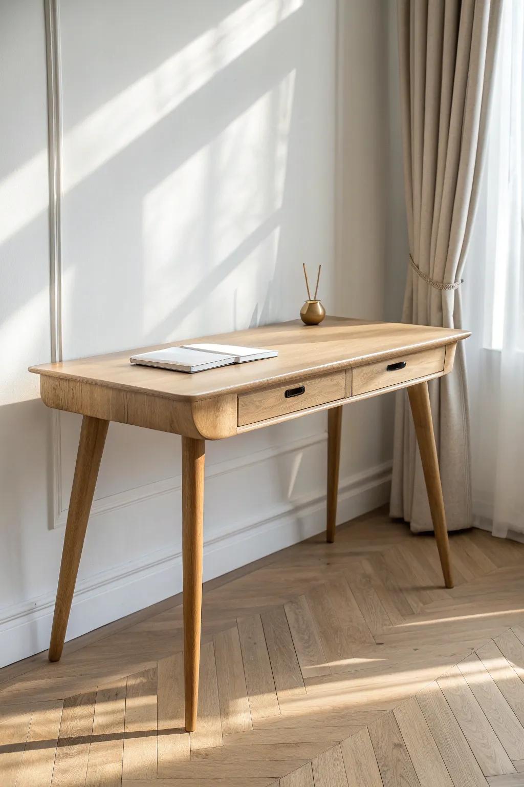 Slim, airy desk with real legroom—small-space WFH comfort without the cramped feeling.