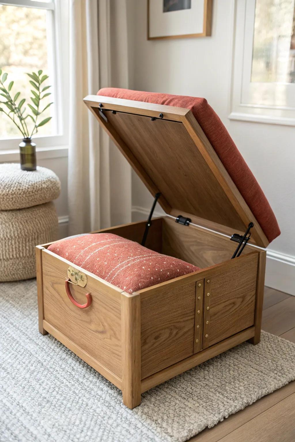 A storage ottoman that doubles as seating—small ADU style that truly earns its footprint.
