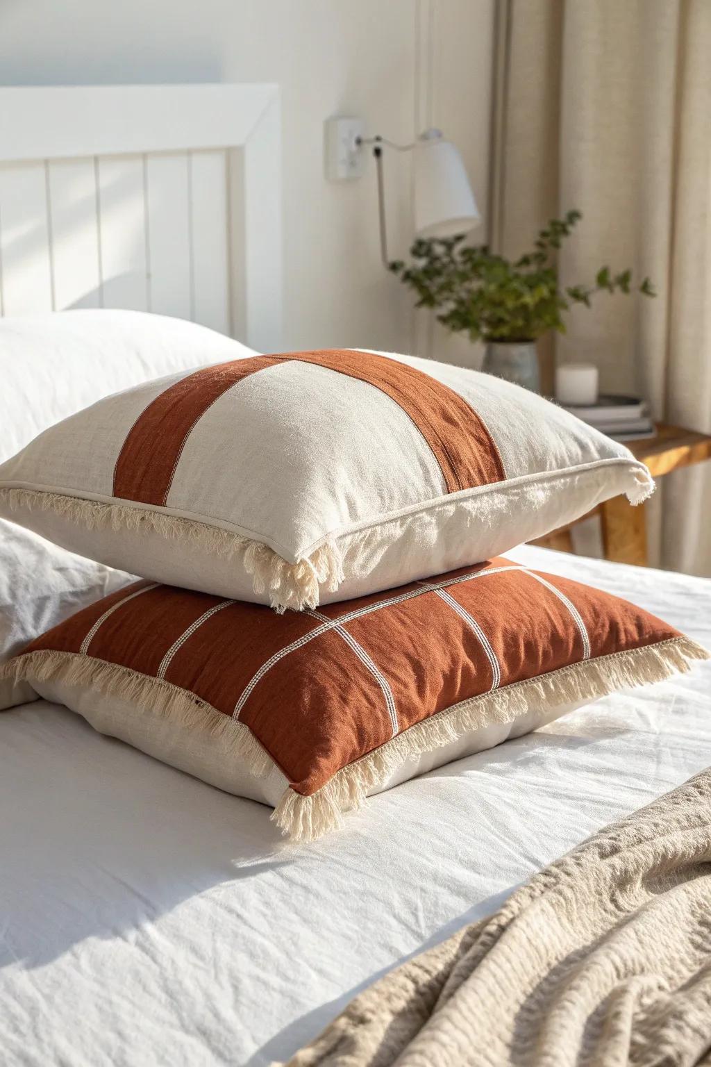 Mix one structured linen pillow with one fluffy bouclé for a cozy, styled dorm vibe.