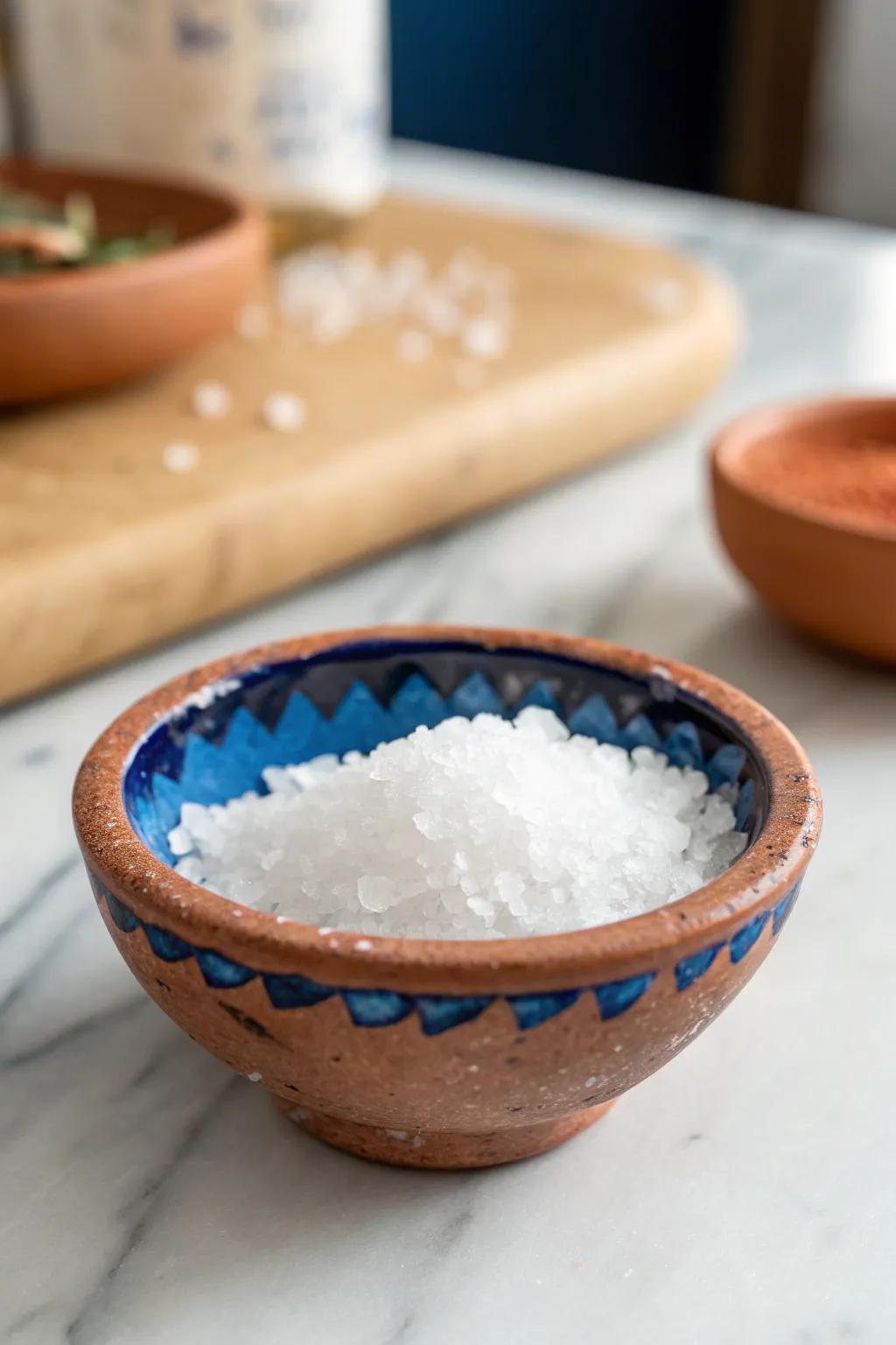 Handmade air‑dry clay salt pinch bowl—one chic pop of color for a tidy stovetop nook.