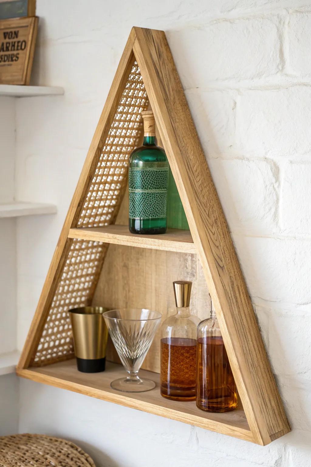 Turn an awkward corner into a chic mini bar with a handcrafted corner shelf.