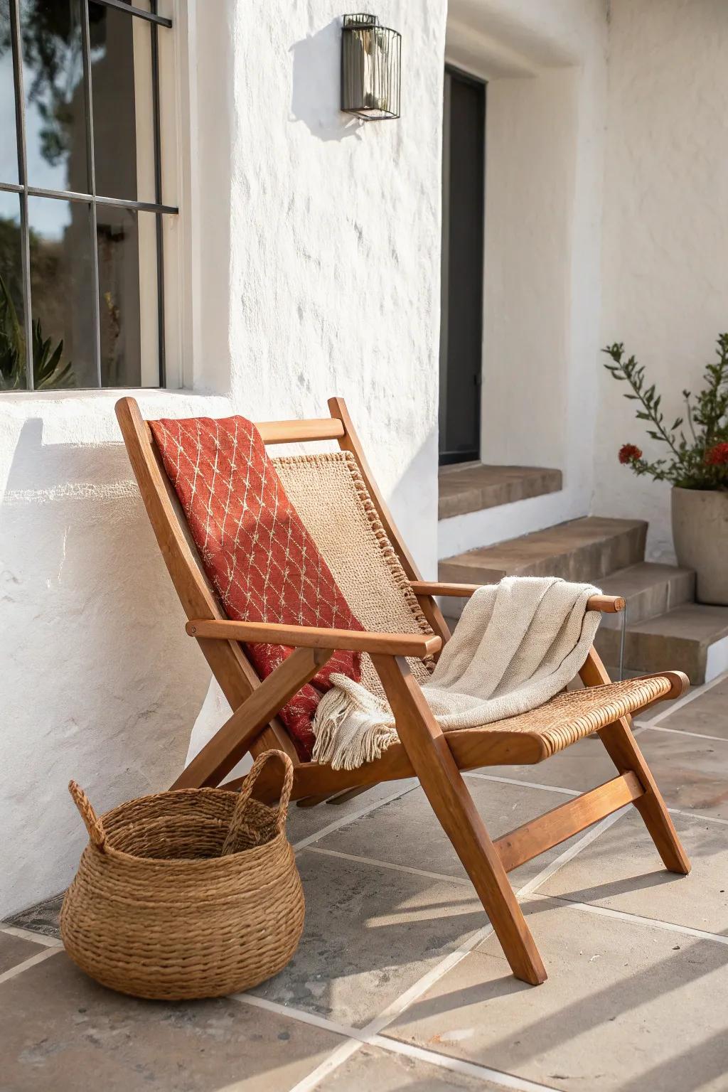 One slim porch chair adds instant cozy style—without stealing precious walkway space.