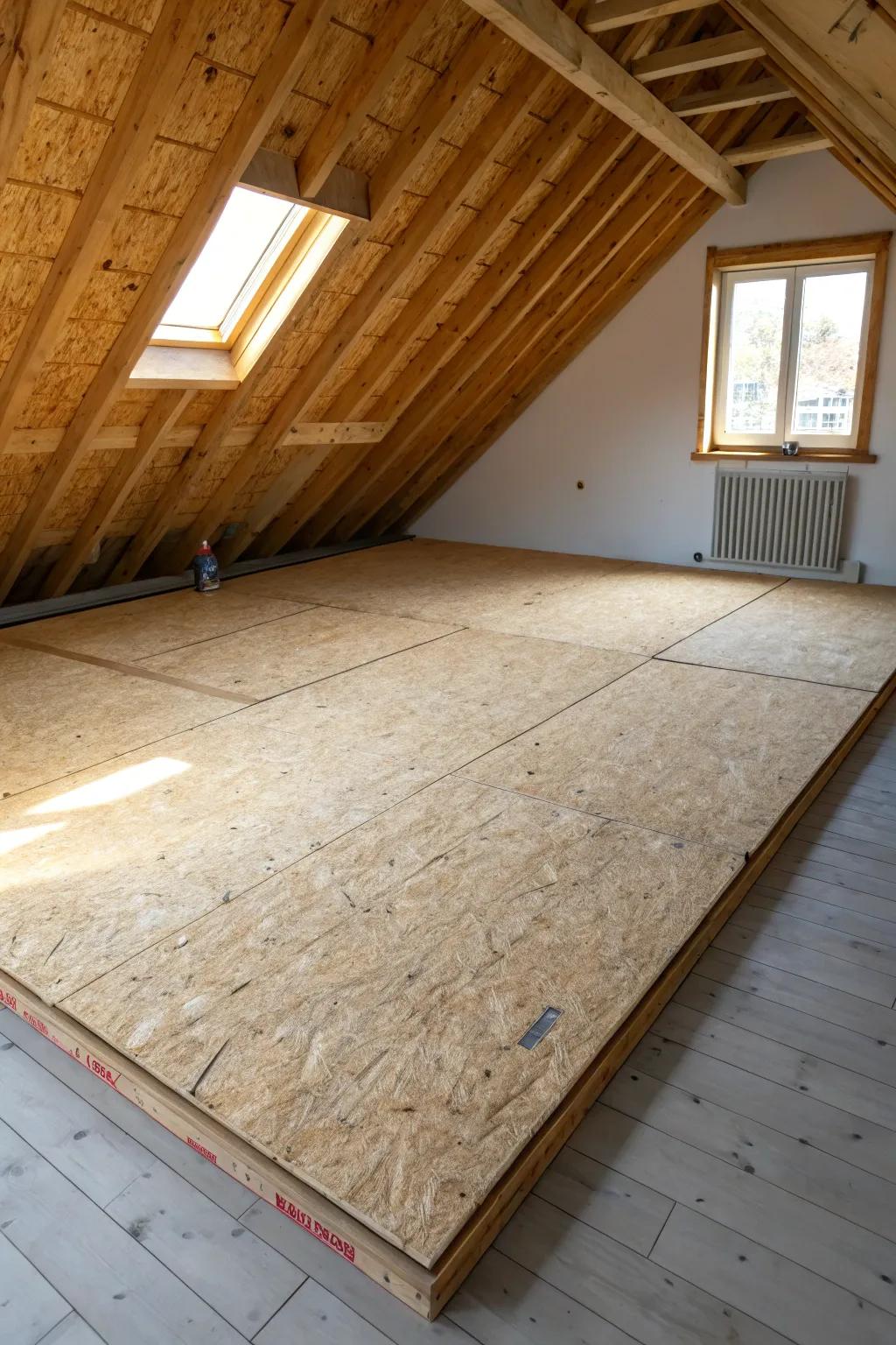 Add sturdy decking panels to attic joists for a safe walkway and stress-free storage.