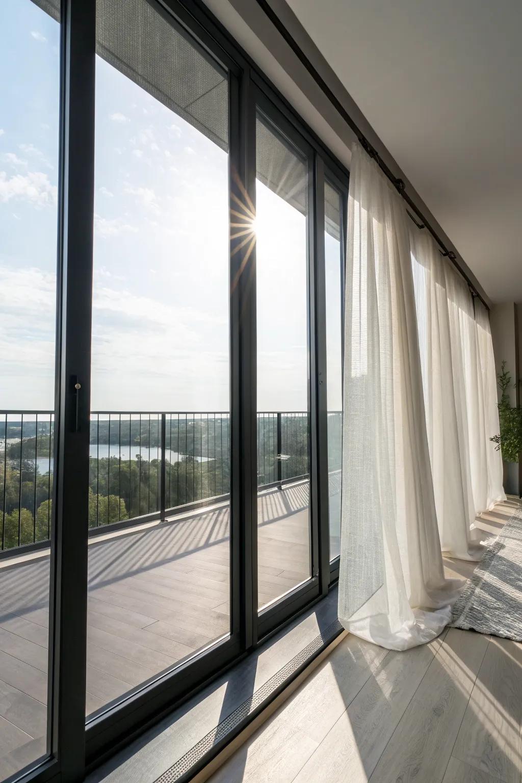 Slim-frame glass enclosure: quiet, bright, and room-like—perfect for petite balconies.