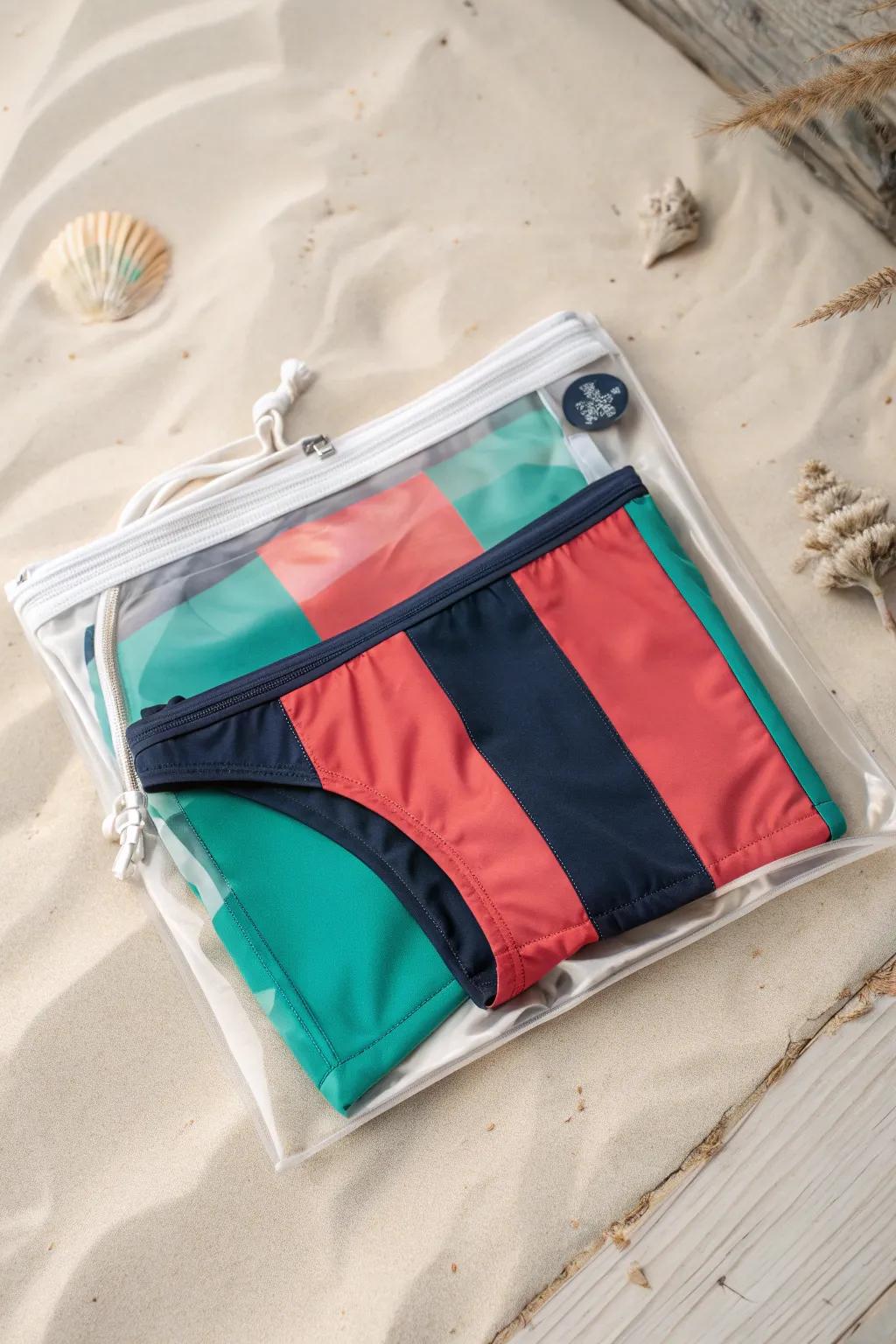 Keep bikini sets together in clear zipper pouches—easy to spot prints and stay organized.