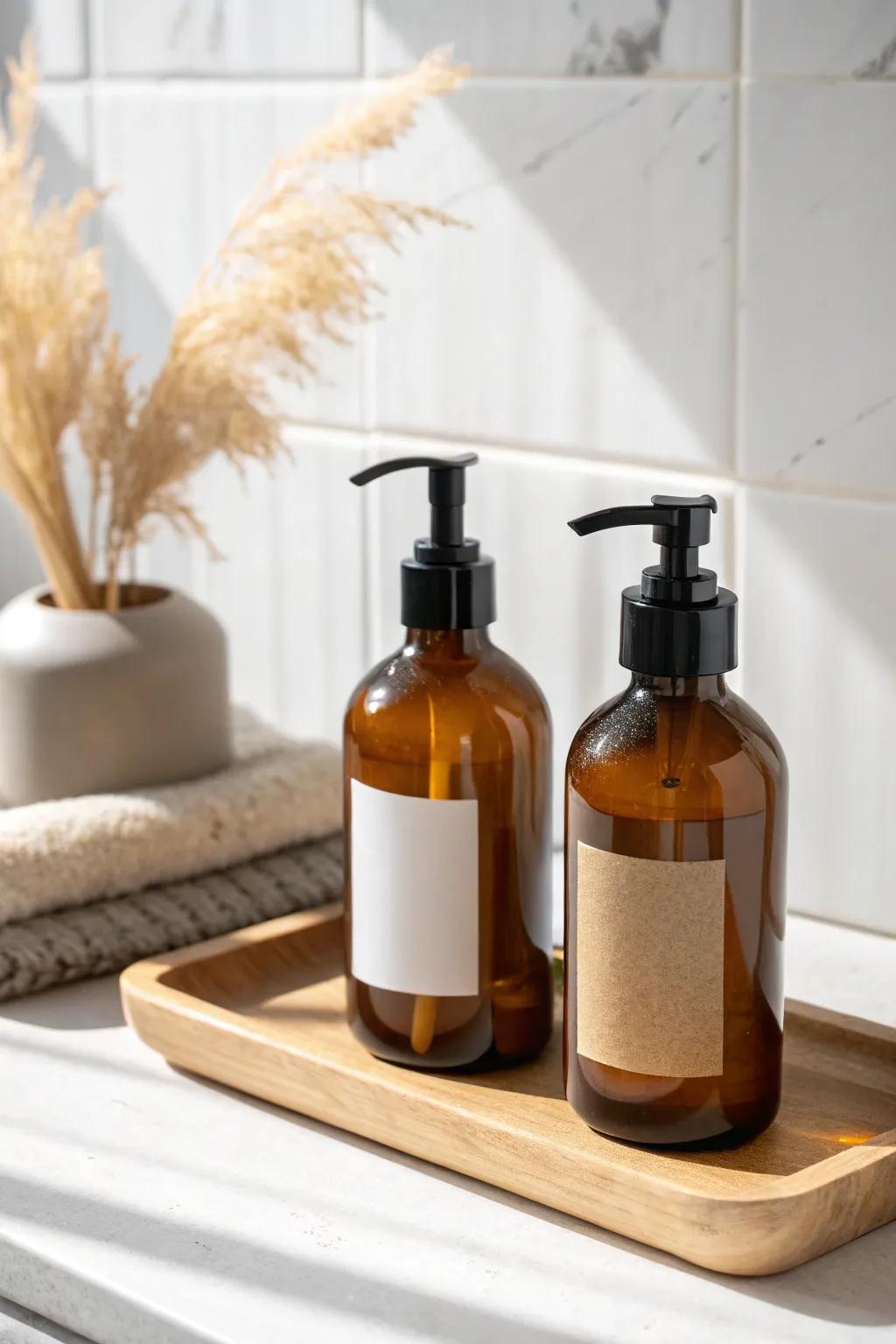 Matching refillable pump bottles instantly calm the vanity and make your counter look curated.