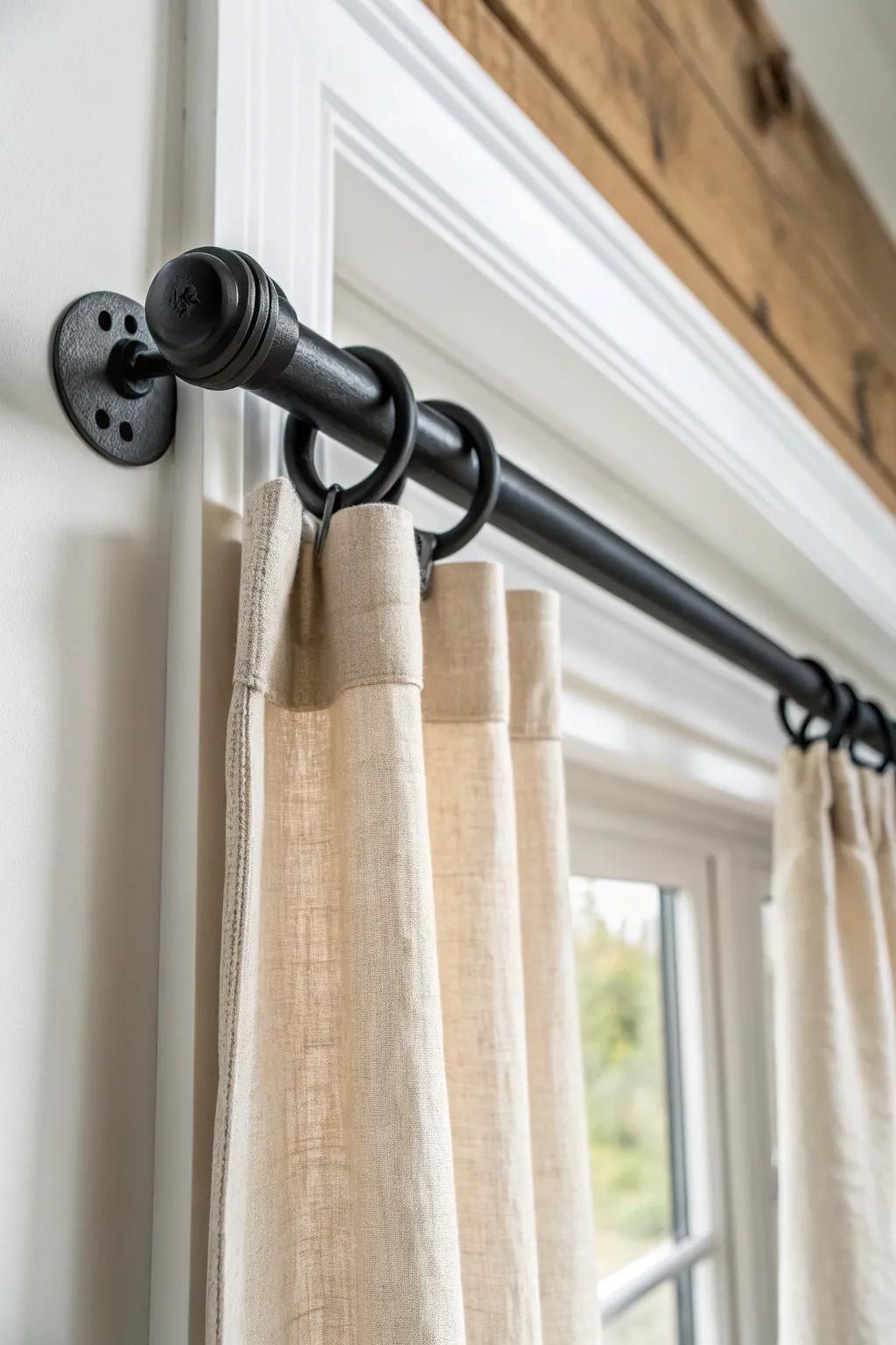 An angled rod hugs every bay window facet—so curtains glide smoothly and look truly custom.