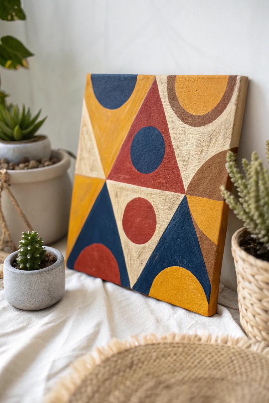 Embrace playful creativity with bold geometric shapes in your next painting project.